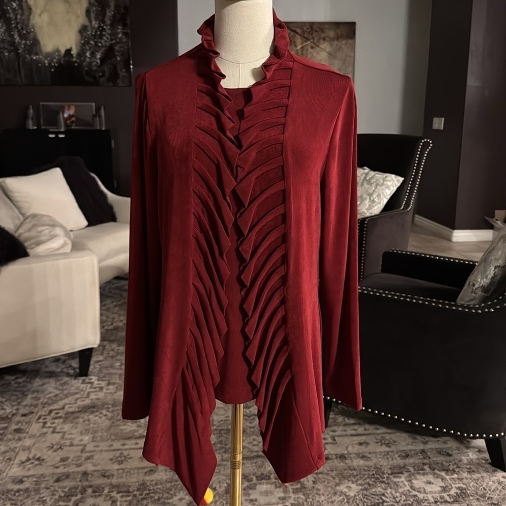 Chico's deep red Ruffled 2 pc Top - Picture 2 of 9